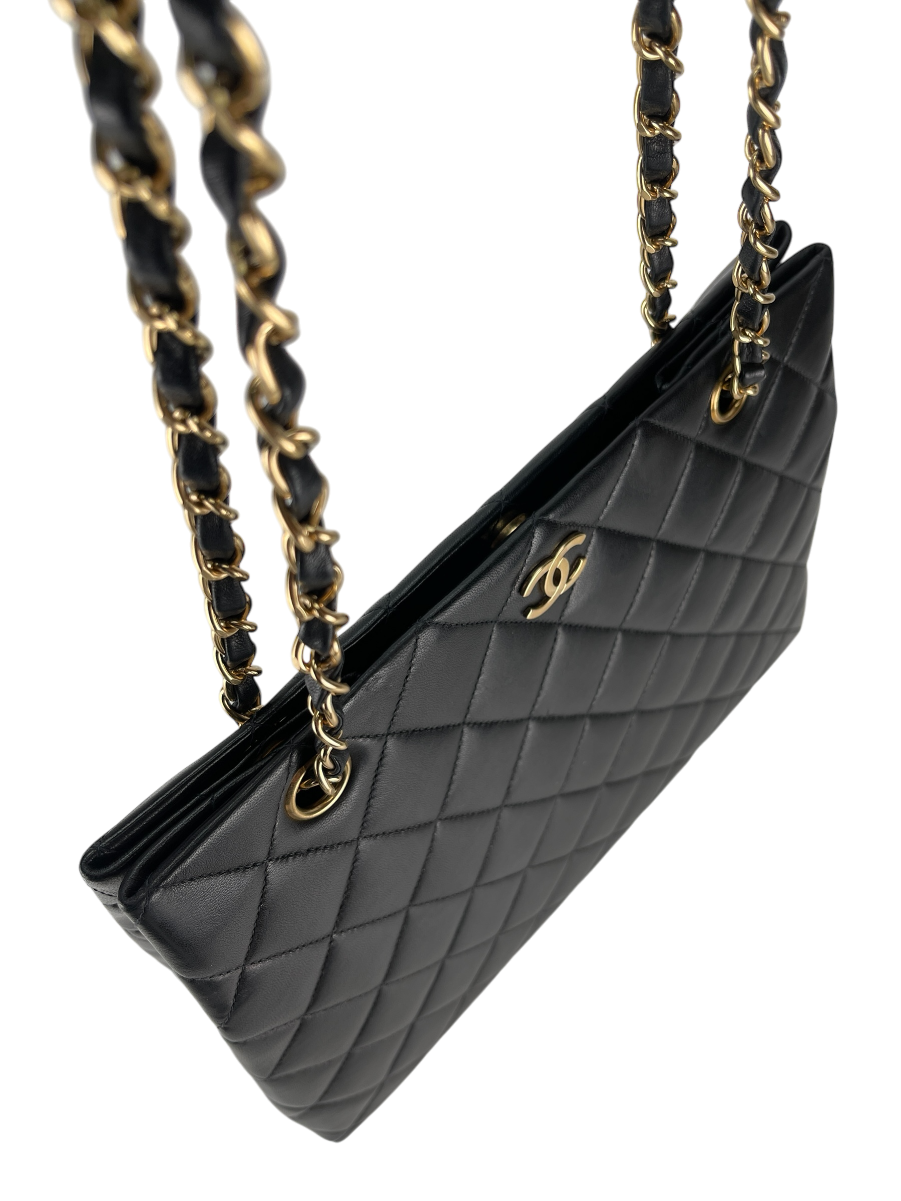 CHANEL - Vintage Black Quilted Leather Tote Shoulder Bag