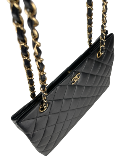 CHANEL - Vintage Black Quilted Leather Tote Shoulder Bag