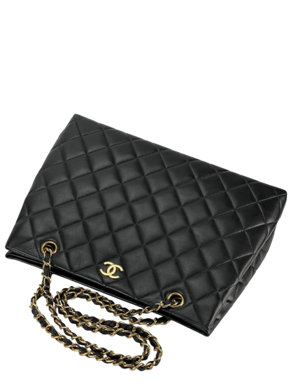 CHANEL - Vintage Black Quilted Leather Tote Shoulder Bag