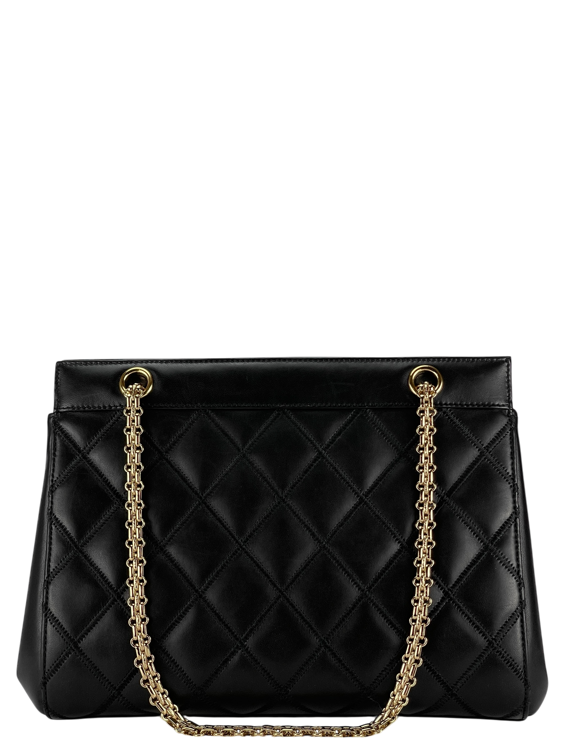 CHANEL - Vintage Black Quilted Lambskin Tote Shoulder Bag