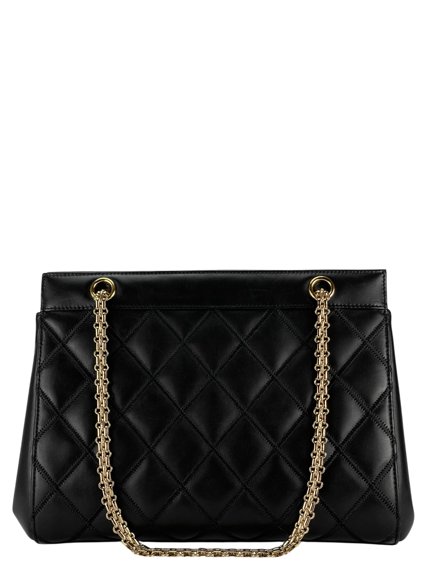 CHANEL - Vintage Black Quilted Lambskin Tote Shoulder Bag