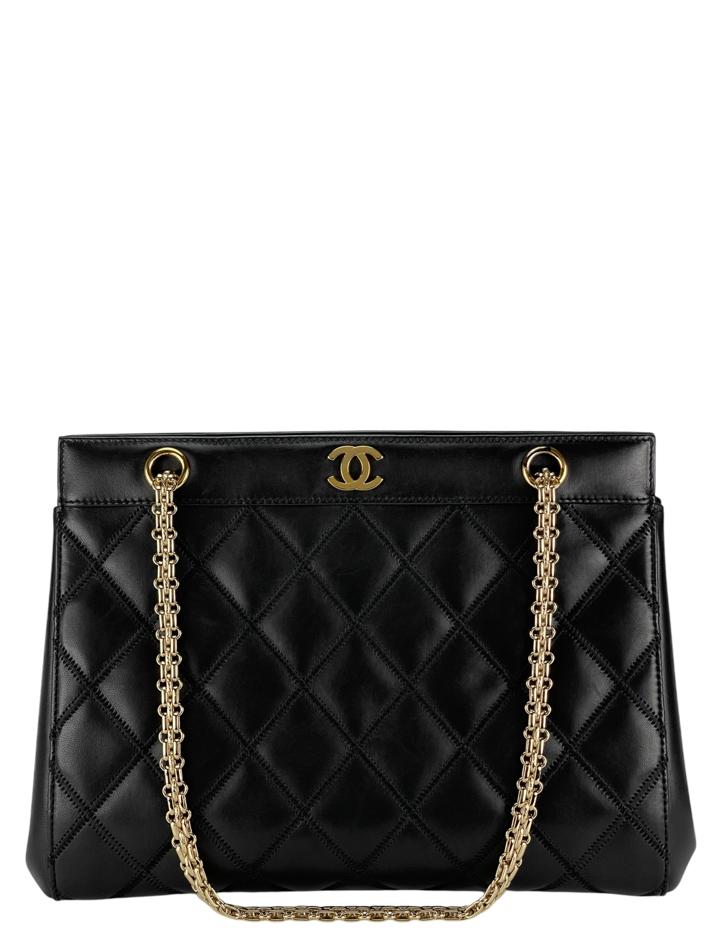 CHANEL - Vintage Black Quilted Lambskin Tote Shoulder Bag