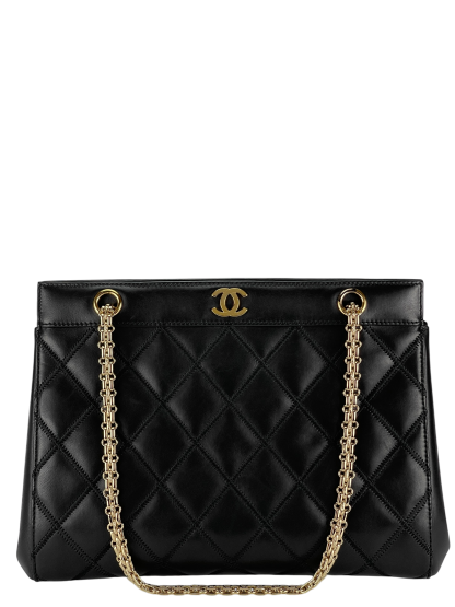 CHANEL - Vintage Black Quilted Lambskin Tote Shoulder Bag