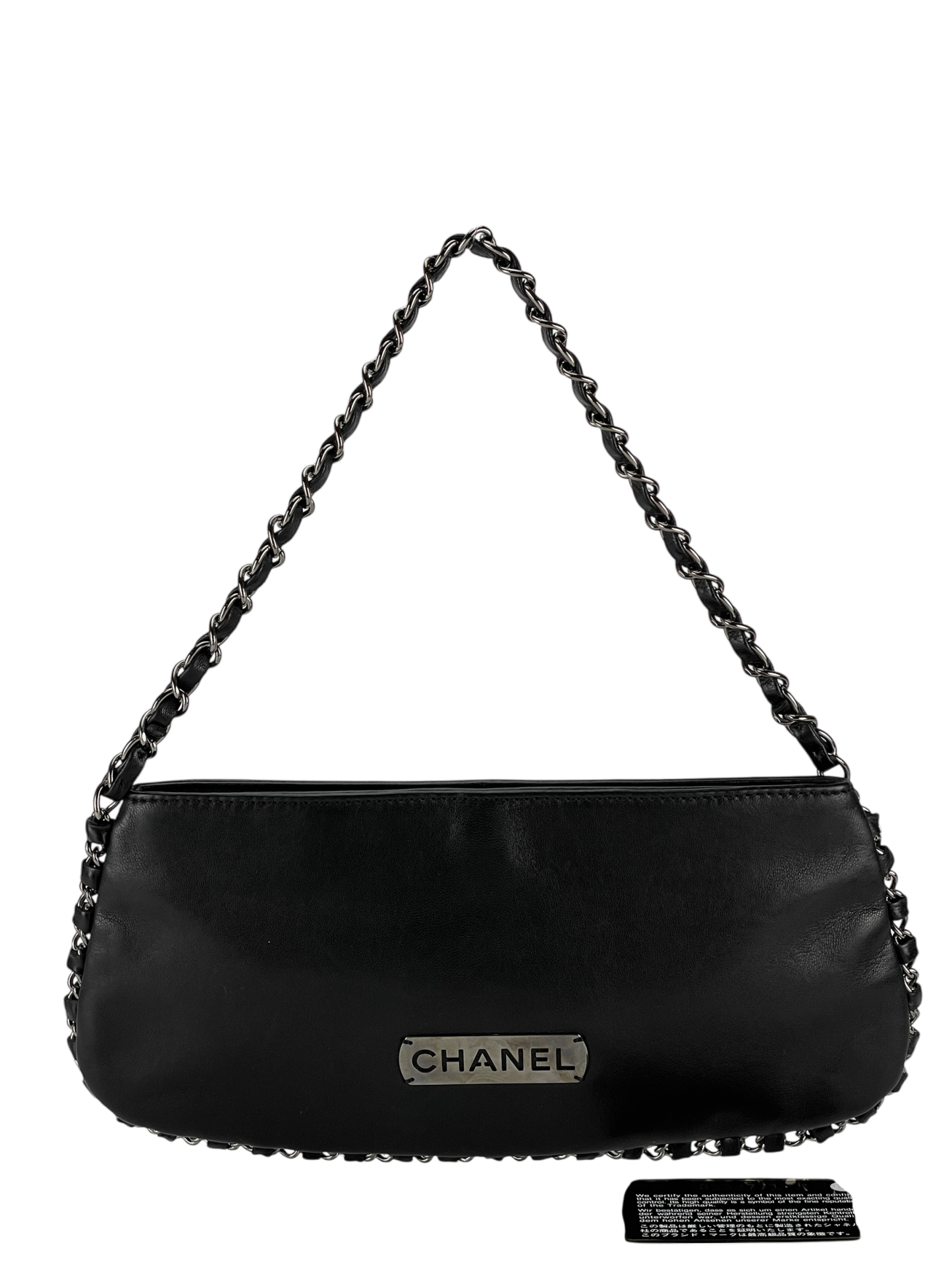 CHANEL - Black Lambskin Chain Pochette Bag