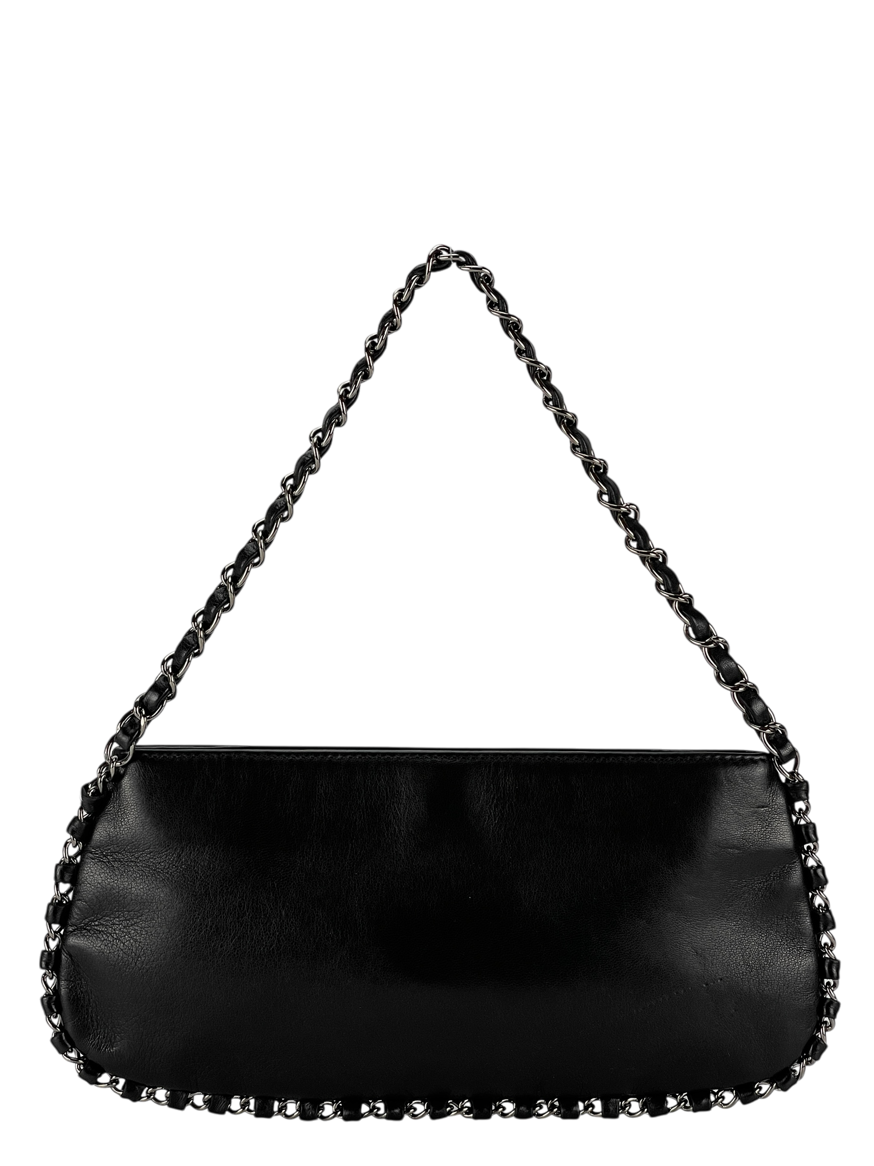 CHANEL - Black Lambskin Chain Pochette Bag