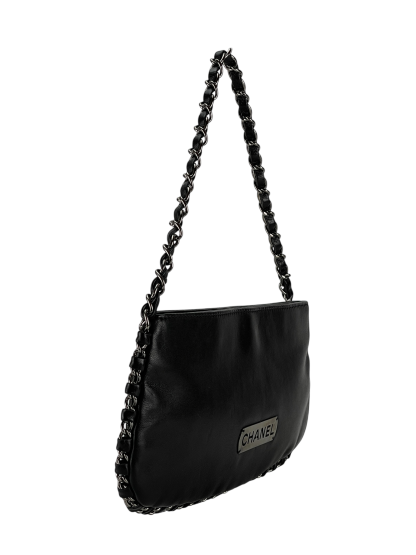 CHANEL - Black Lambskin Chain Pochette Bag