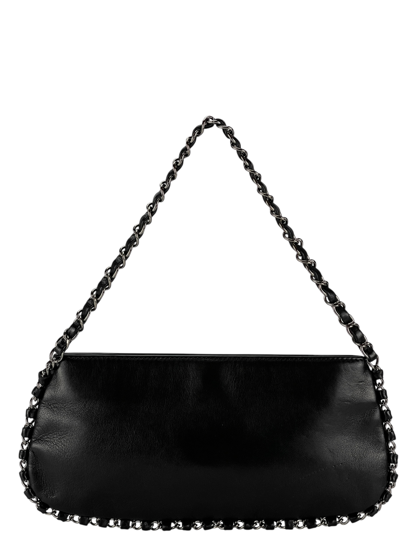 CHANEL - Black Lambskin Chain Pochette Bag