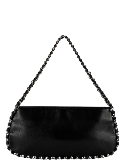 CHANEL - Black Lambskin Chain Pochette Bag