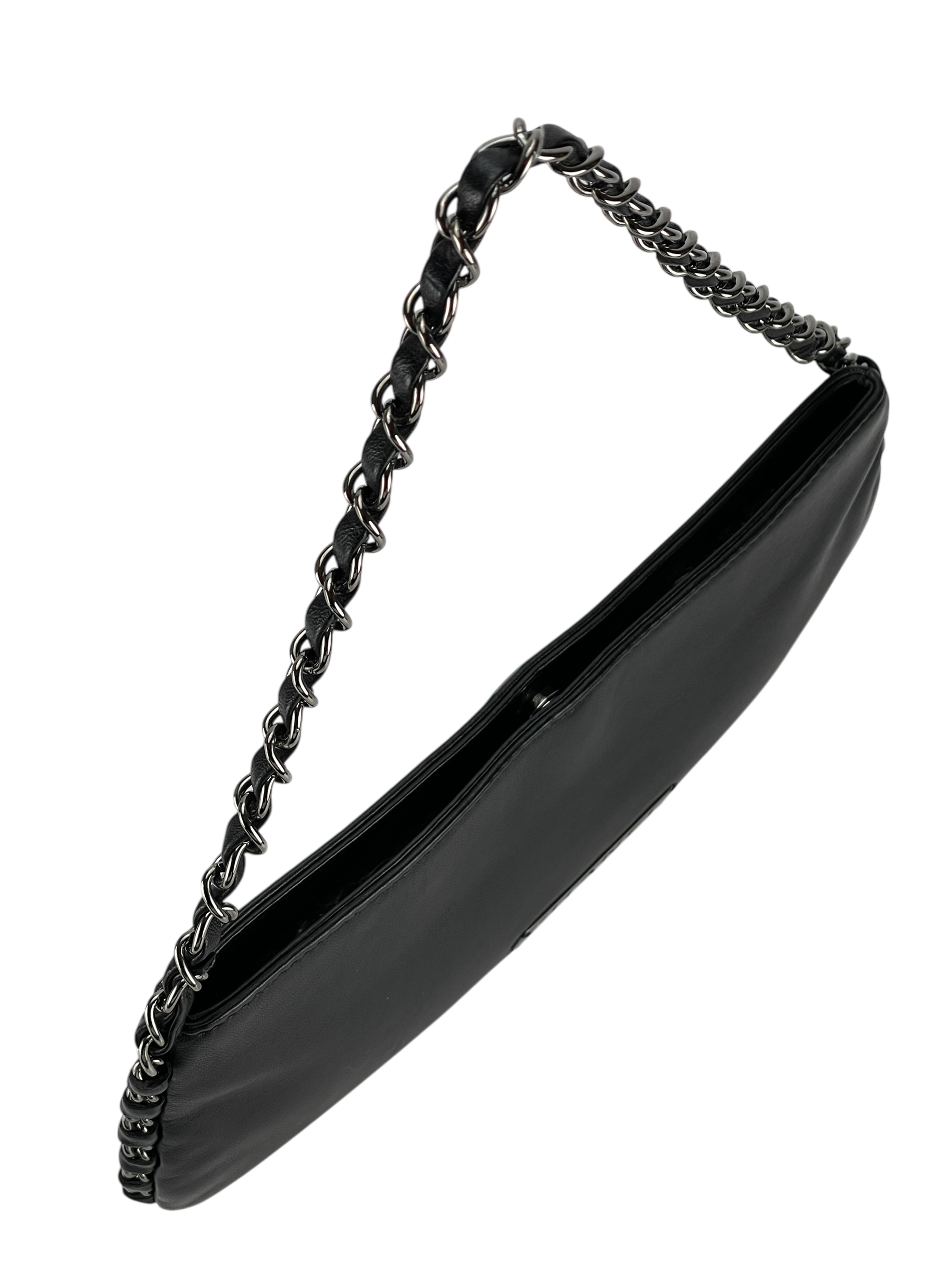 CHANEL - Black Lambskin Chain Pochette Bag