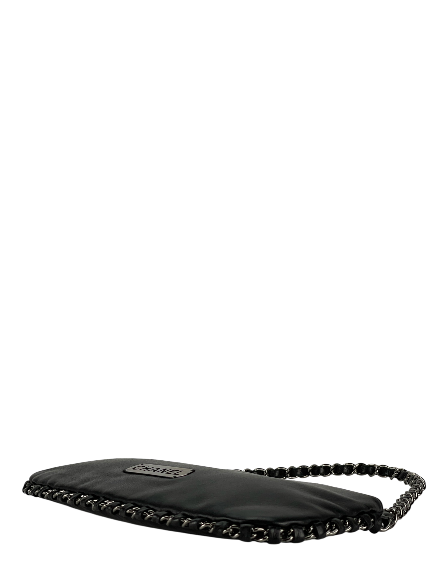 CHANEL - Black Lambskin Chain Pochette Bag