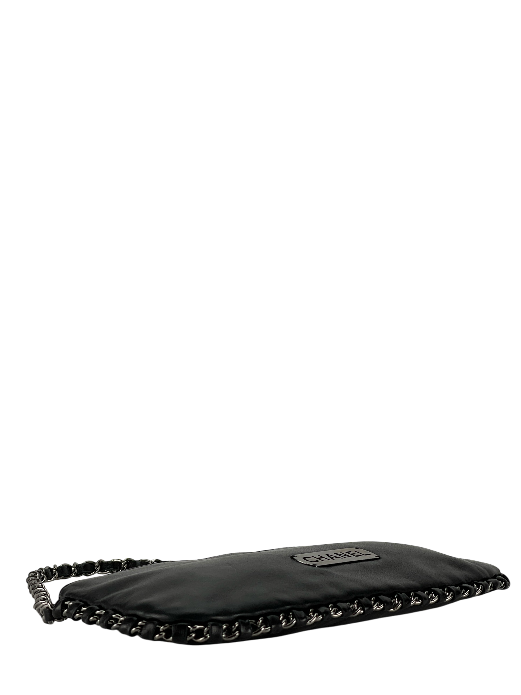CHANEL - Black Lambskin Chain Pochette Bag