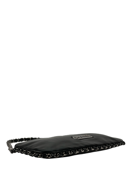 CHANEL - Black Lambskin Chain Pochette Bag