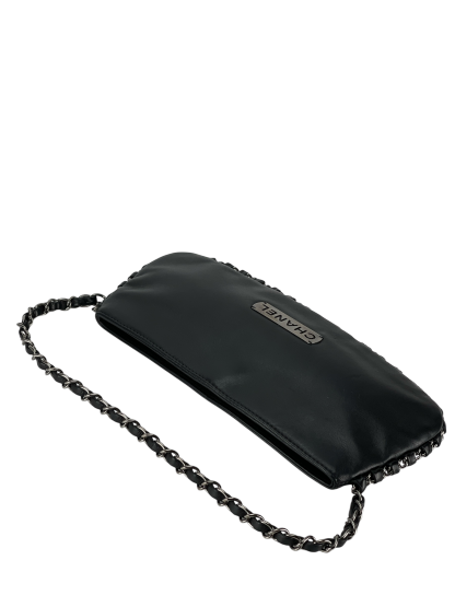 CHANEL - Black Lambskin Chain Pochette Bag