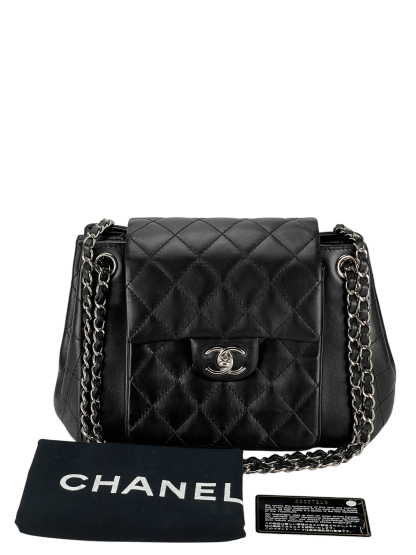 CHANEL - Matelasse Lambskin Chain Shoulder Bag Black Silver Hardware