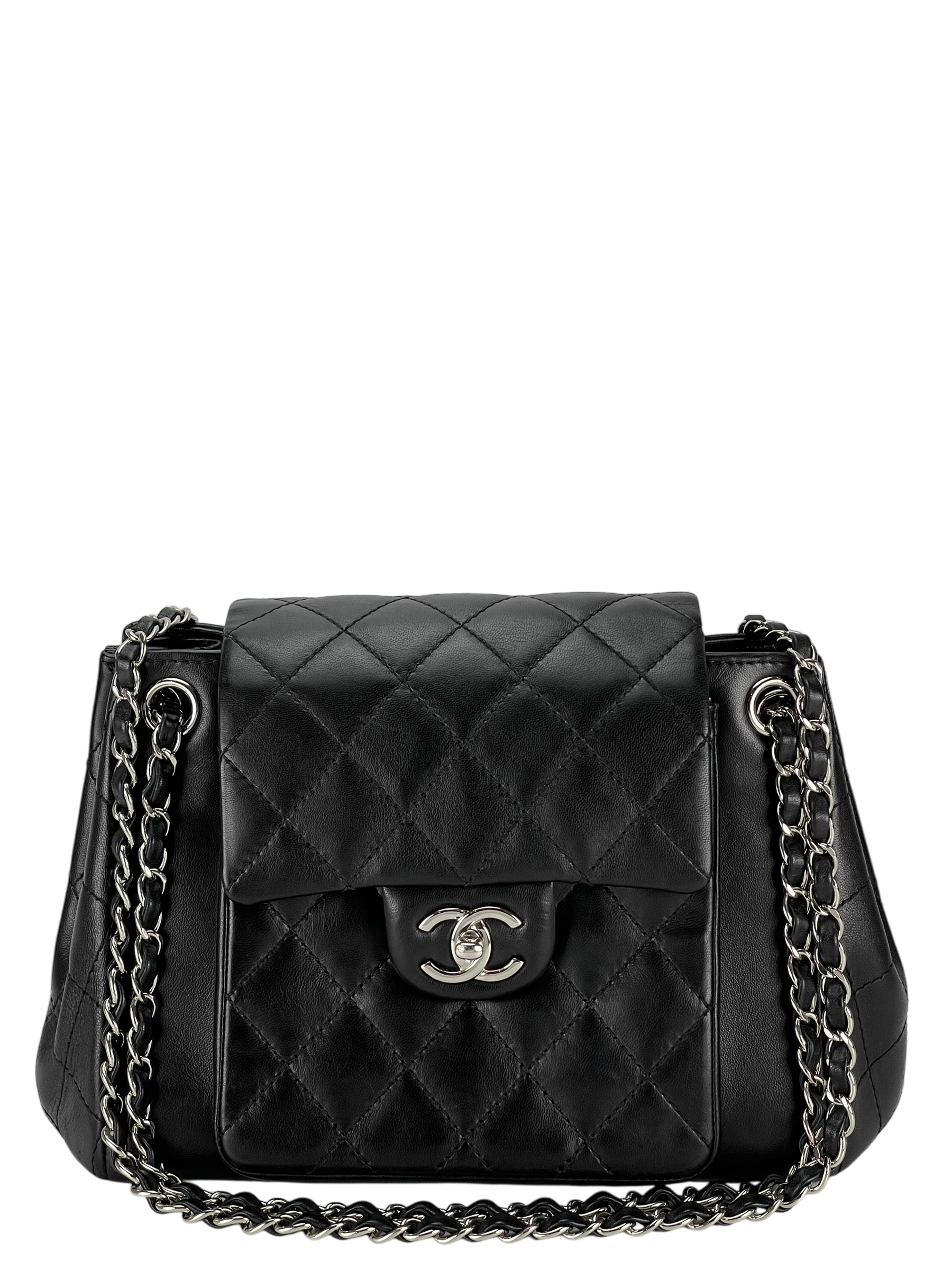 CHANEL - Matelasse Lambskin Chain Shoulder Bag Black Silver Hardware