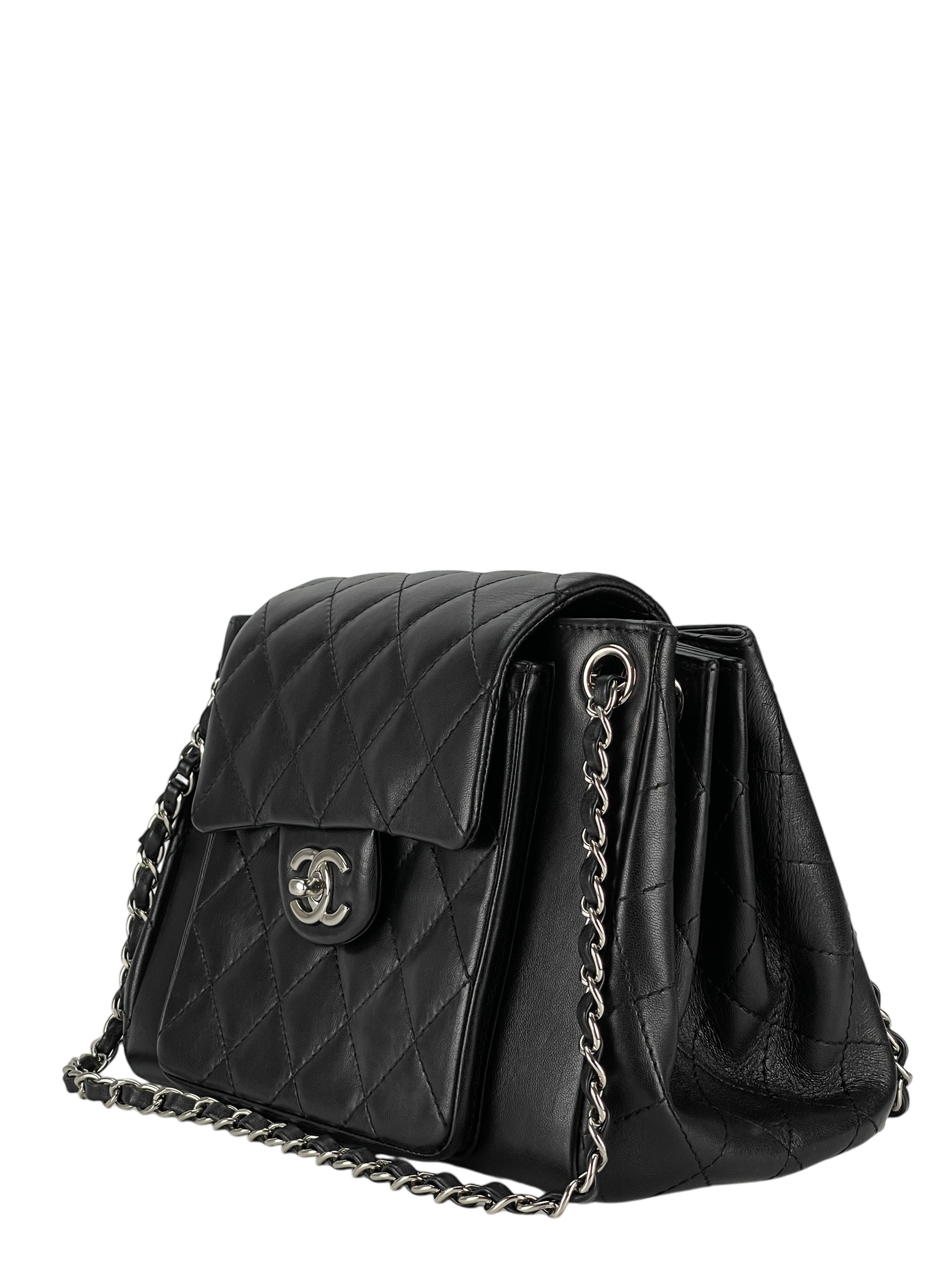 CHANEL - Matelasse Lambskin Chain Shoulder Bag Black Silver Hardware