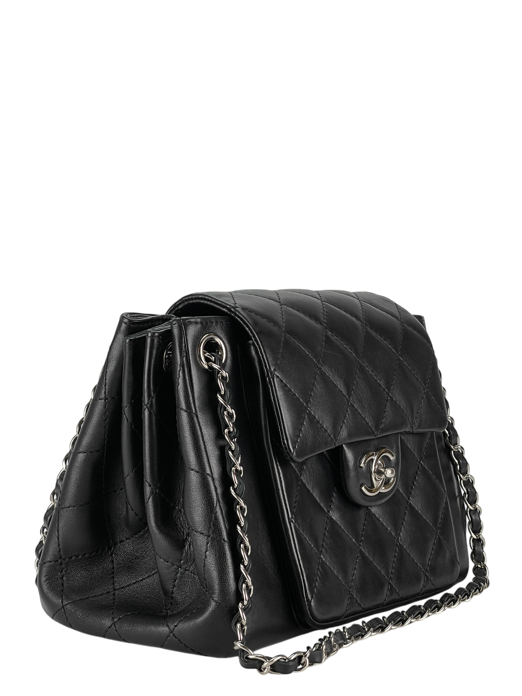 CHANEL - Matelasse Lambskin Chain Shoulder Bag Black Silver Hardware