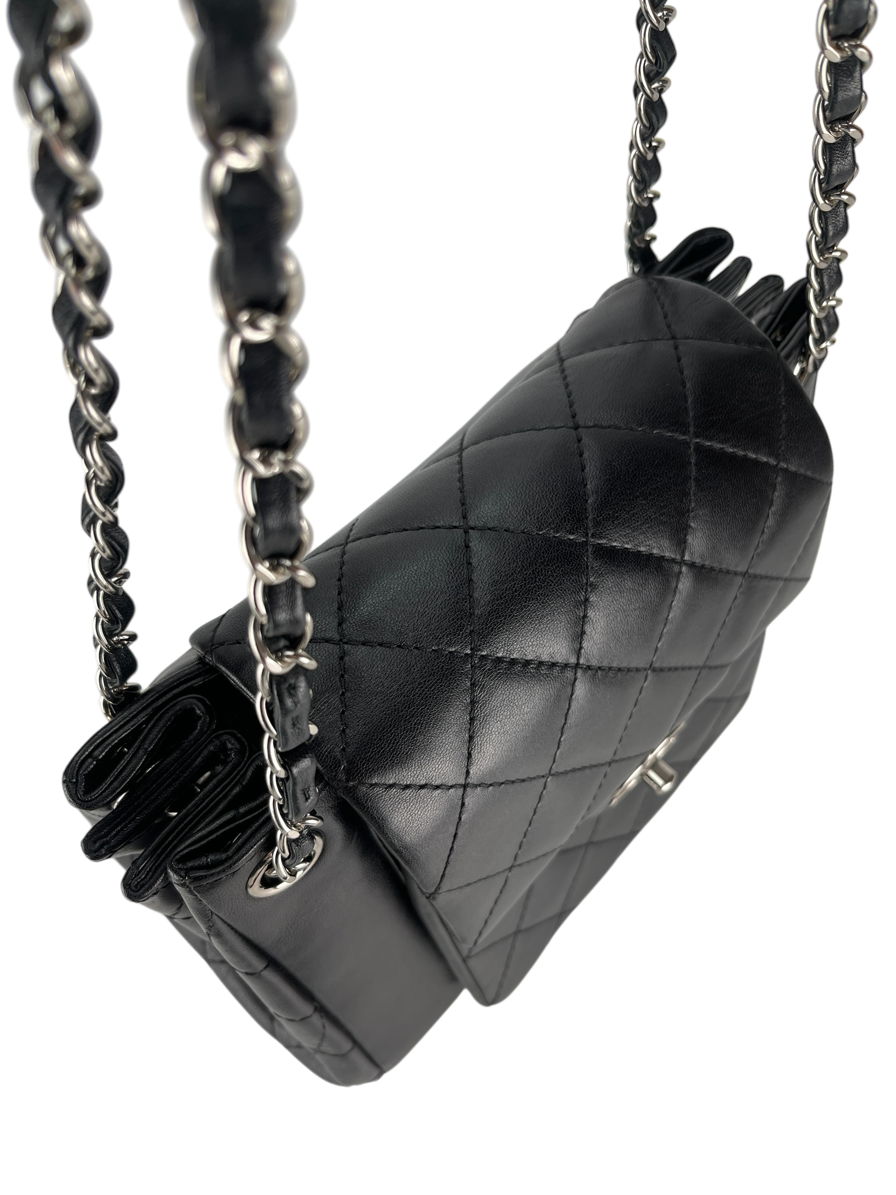 CHANEL - Matelasse Lambskin Chain Shoulder Bag Black Silver Hardware