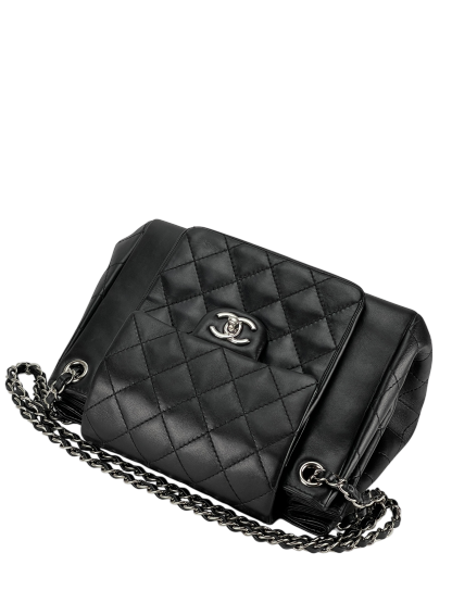 CHANEL - Matelasse Lambskin Chain Shoulder Bag Black Silver Hardware