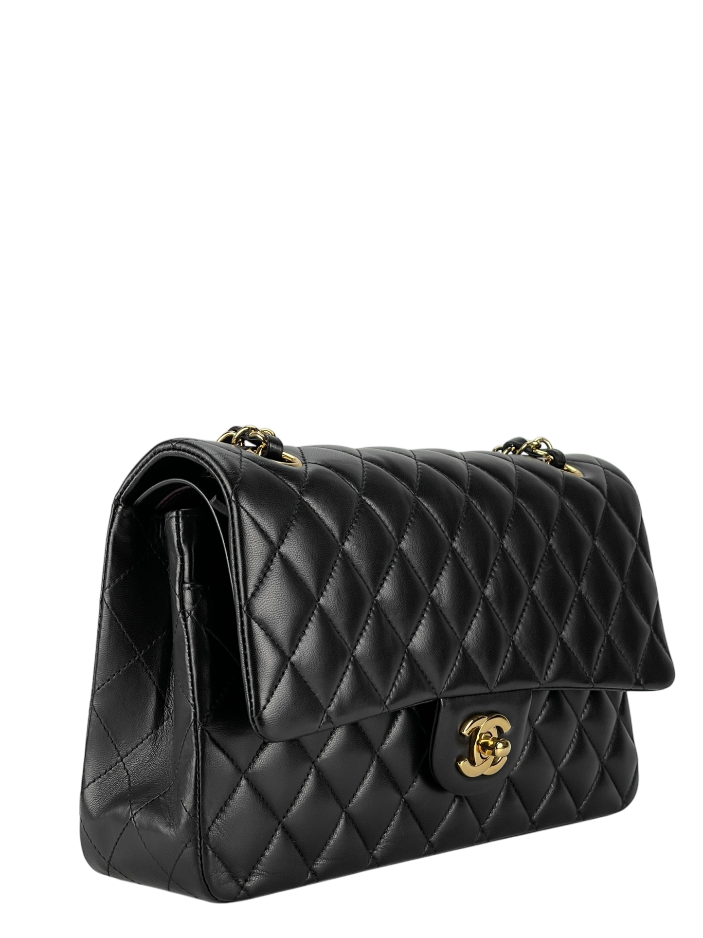 CHANEL - Medium Classic Double Flap Bag Black Lambskin Gold Hardware (CF25)