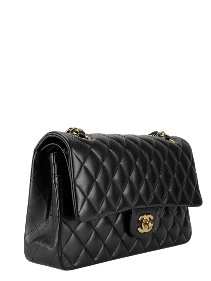 CHANEL - Medium Classic Double Flap Bag Black Lambskin Gold Hardware (CF25)