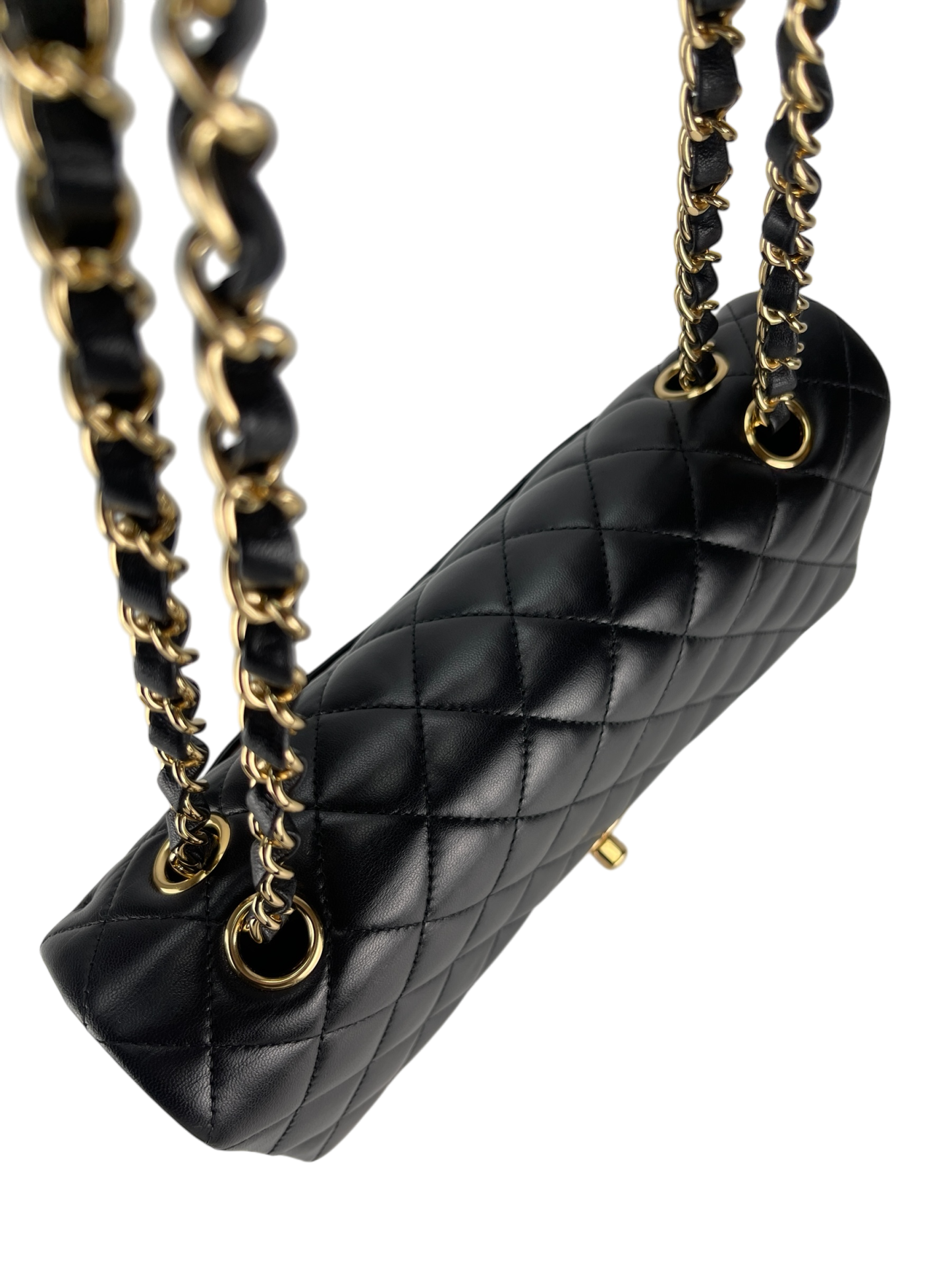 CHANEL - Medium Classic Double Flap Bag Black Lambskin Gold Hardware (CF25)