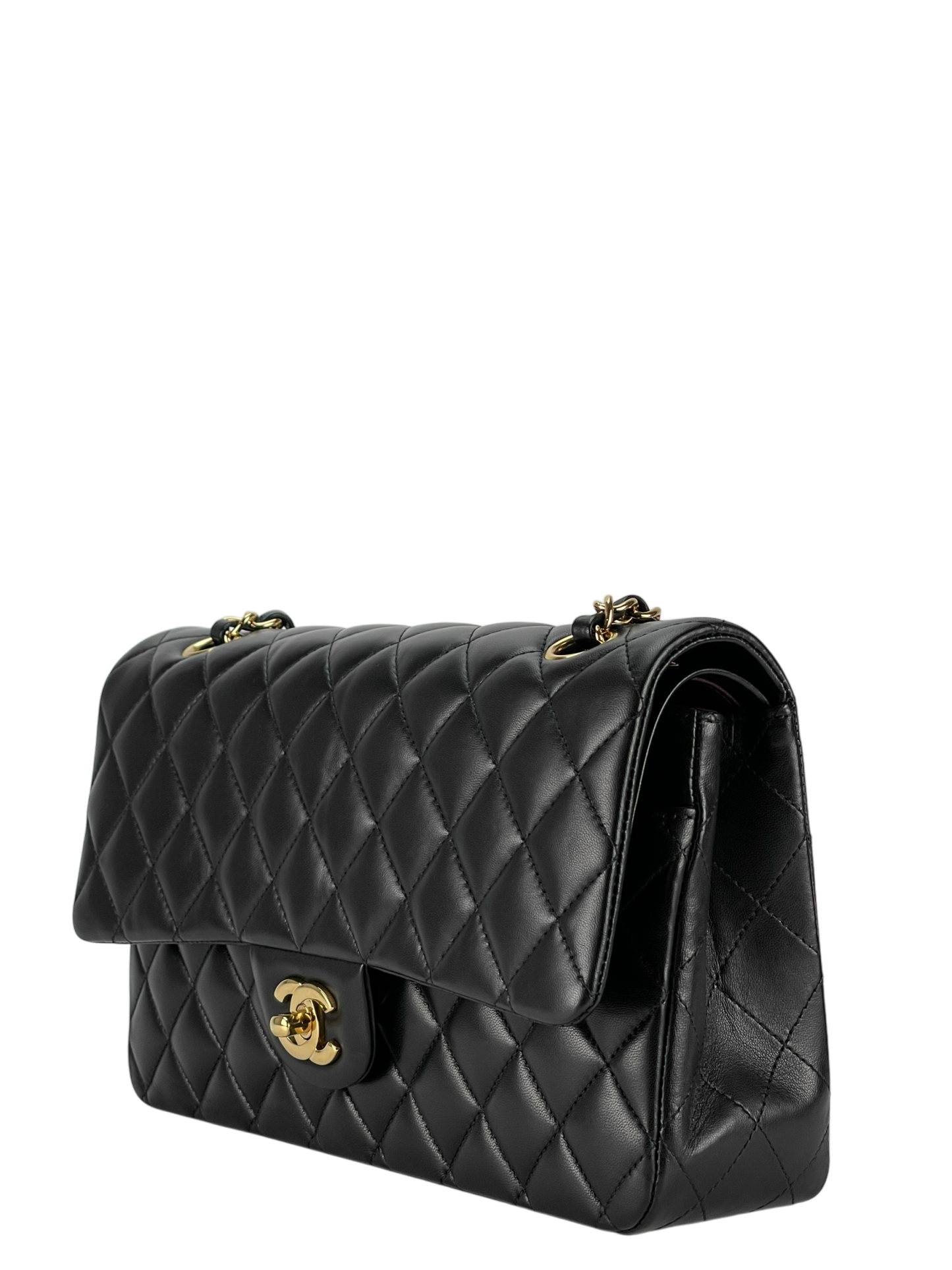 CHANEL - Medium Classic Double Flap Bag Black Lambskin Gold Hardware (CF25)