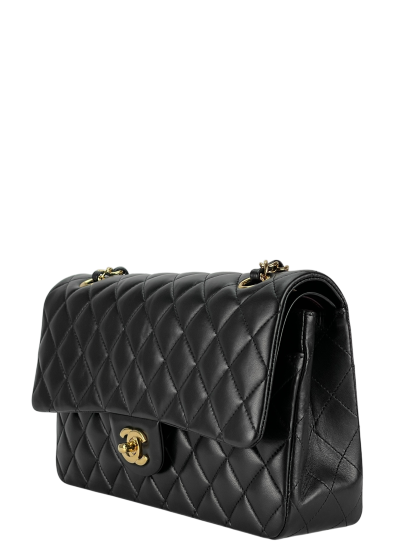 CHANEL - Medium Classic Double Flap Bag Black Lambskin Gold Hardware (CF25)