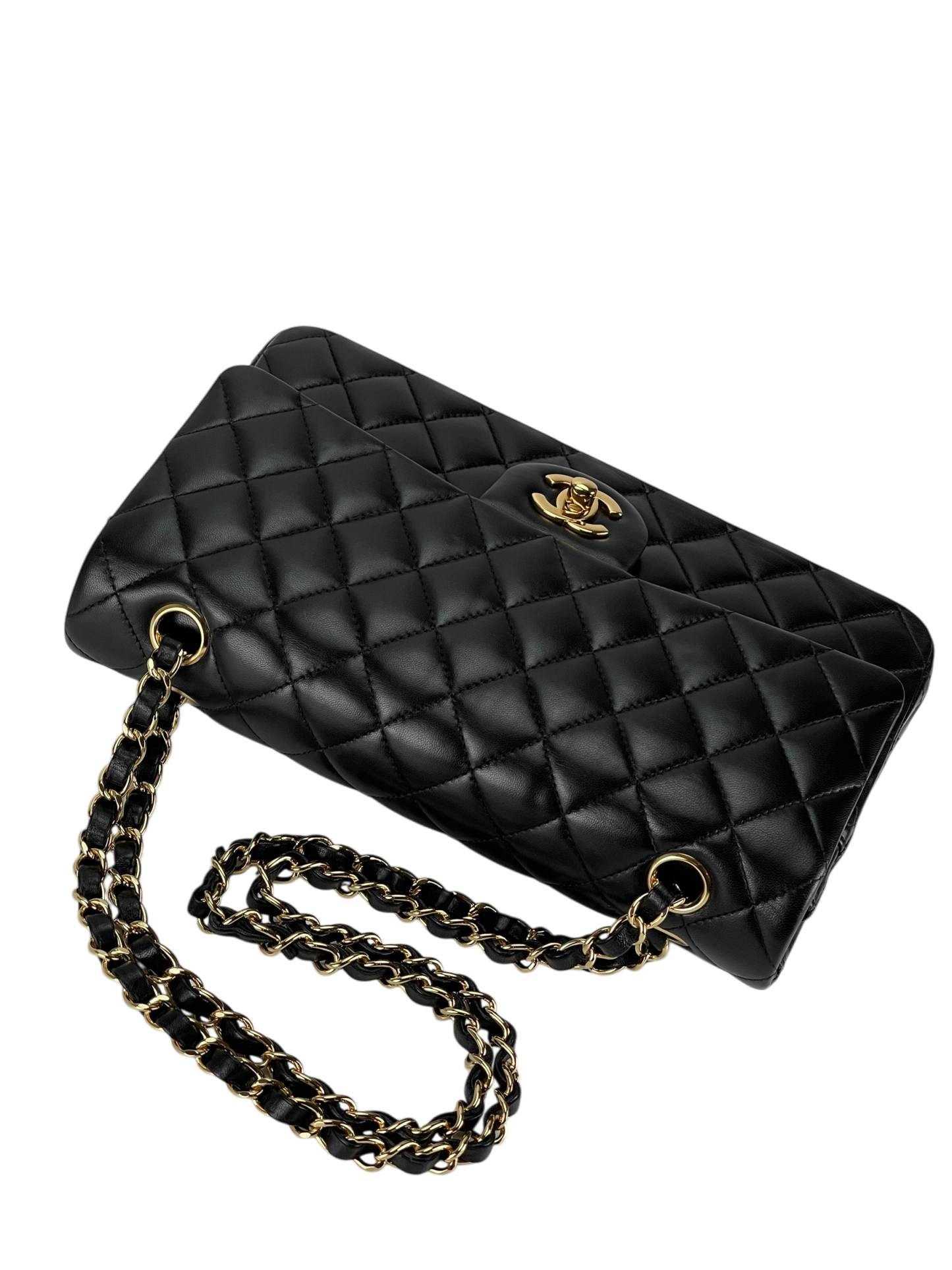 CHANEL - Medium Classic Double Flap Bag Black Lambskin Gold Hardware (CF25)