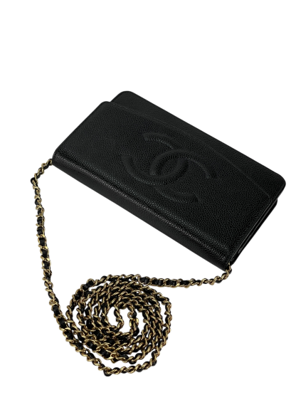 CHANEL - Black Caviar Wallet On Chain Gold-Tone Metal (WOC)
