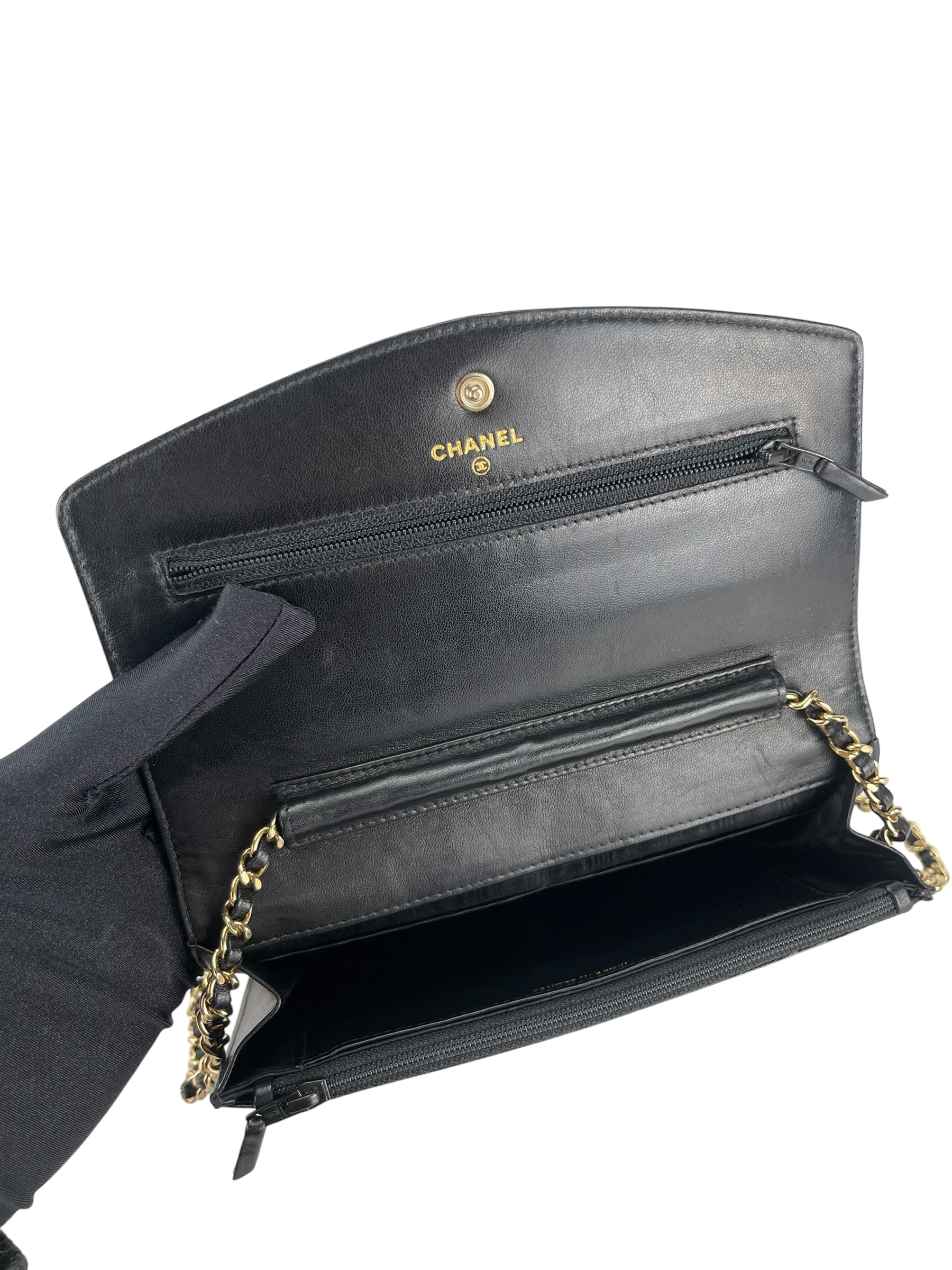 CHANEL - Black Caviar Wallet On Chain Gold-Tone Metal (WOC)