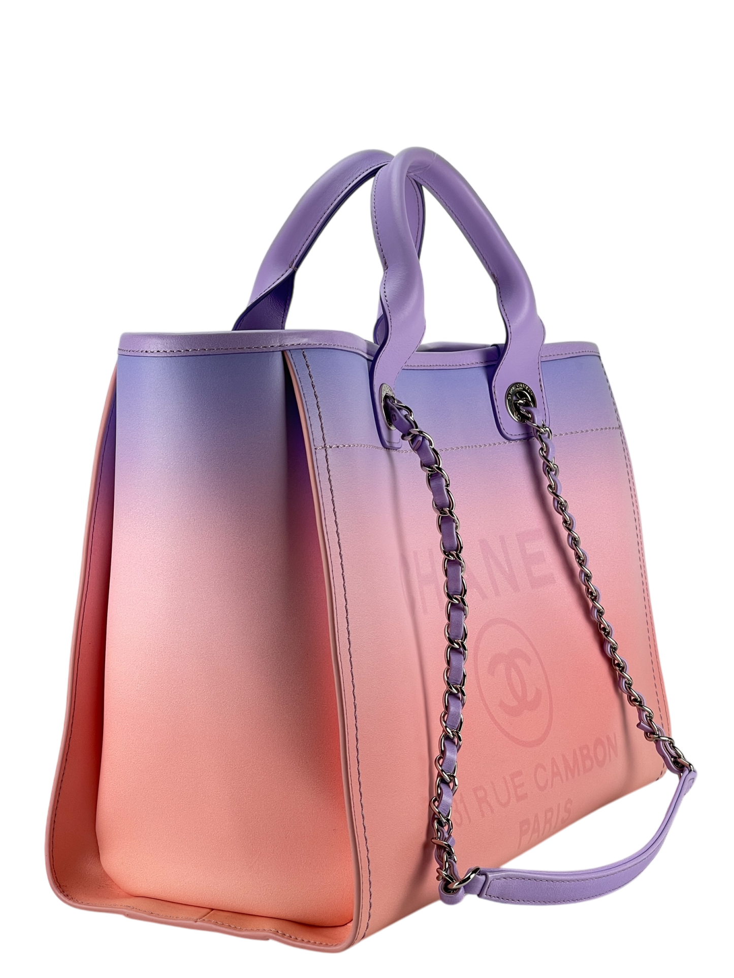 CHANEL - 24C Purple Pink Calfskin Deauville Tote Bag Sliver Hardware