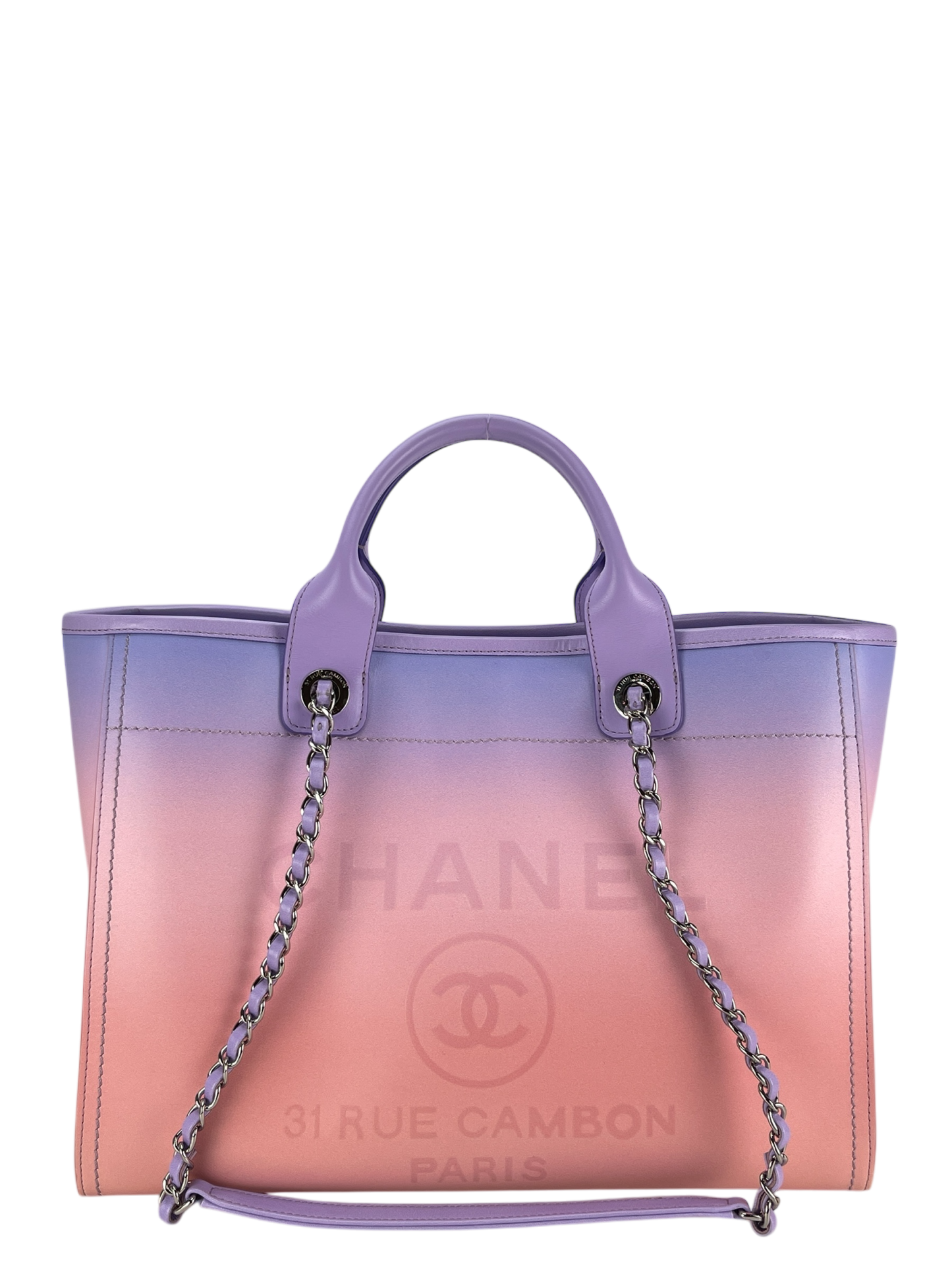 CHANEL - 24C Purple Pink Calfskin Deauville Tote Bag Sliver Hardware