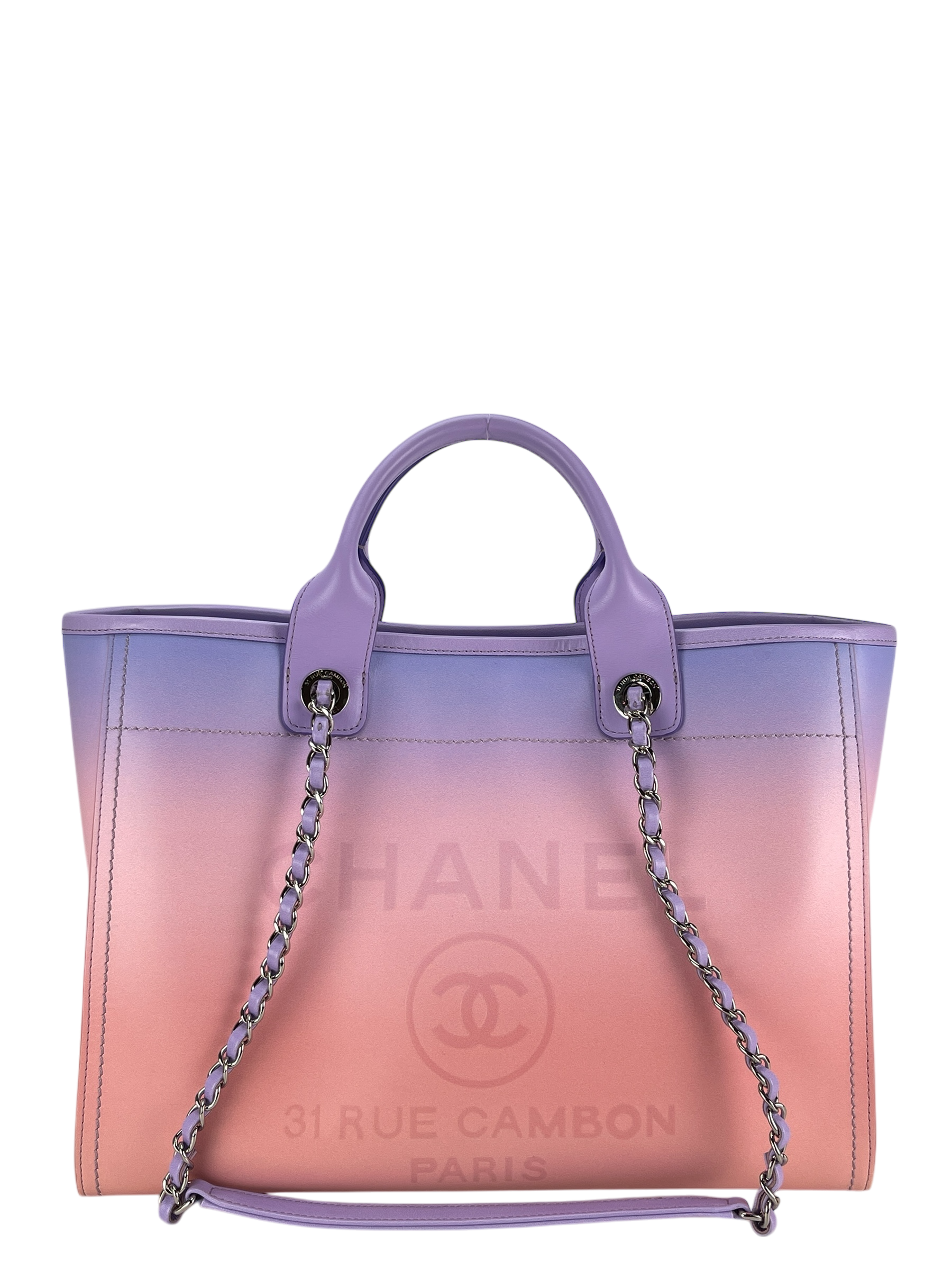 CHANEL - 24C Purple Pink Calfskin Deauville Tote Bag Sliver Hardware