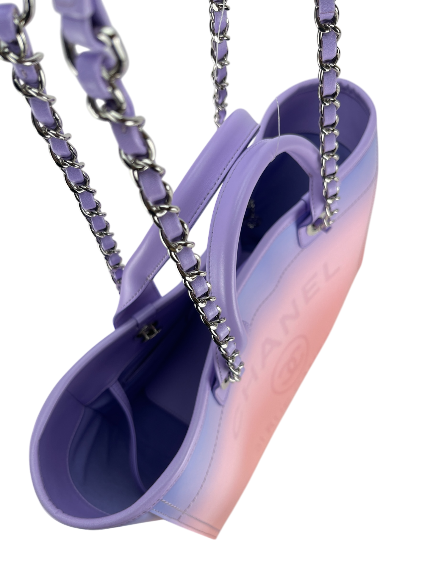 CHANEL - 24C Purple Pink Calfskin Deauville Tote Bag Sliver Hardware