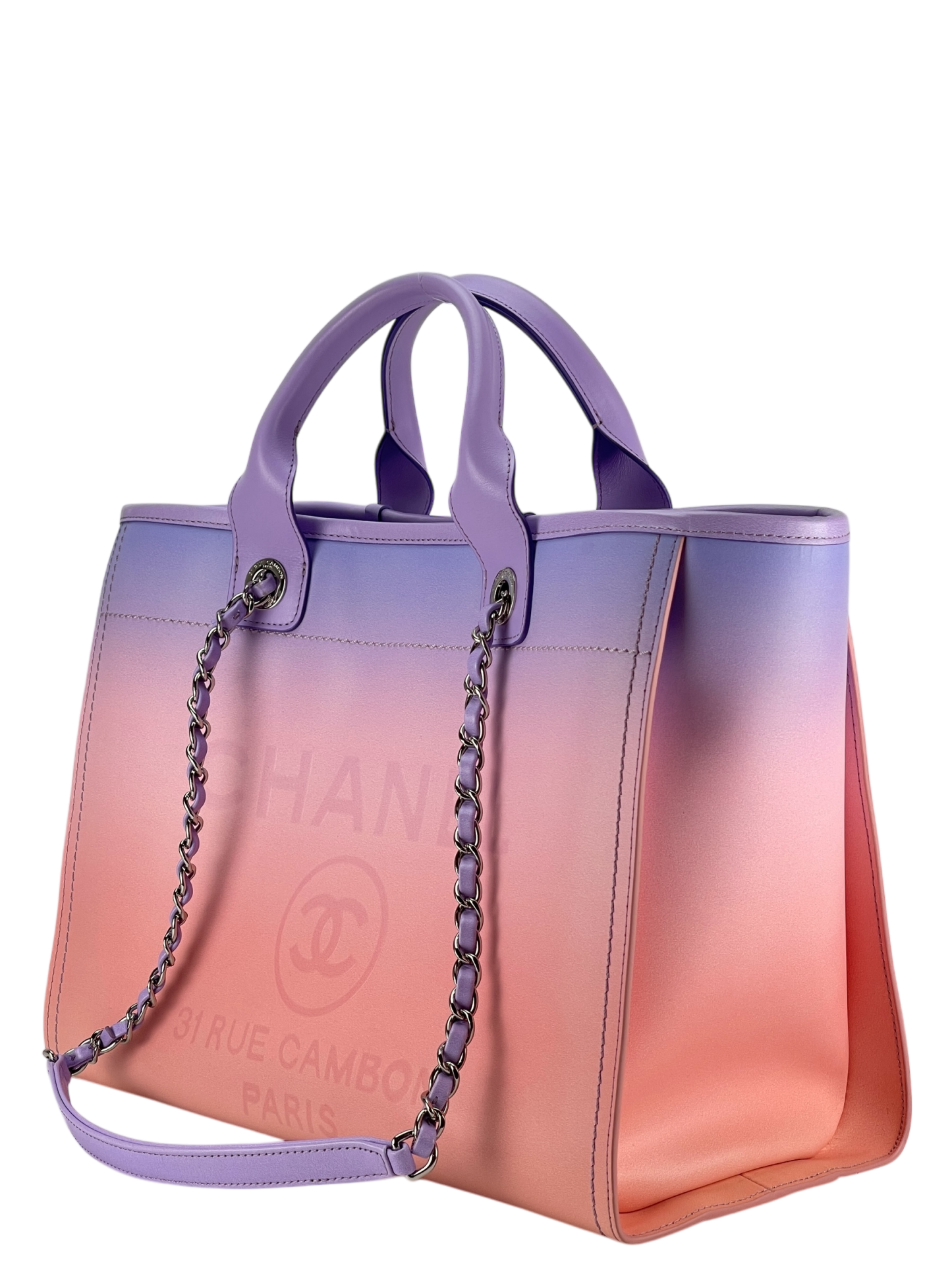 CHANEL - 24C Purple Pink Calfskin Deauville Tote Bag Sliver Hardware