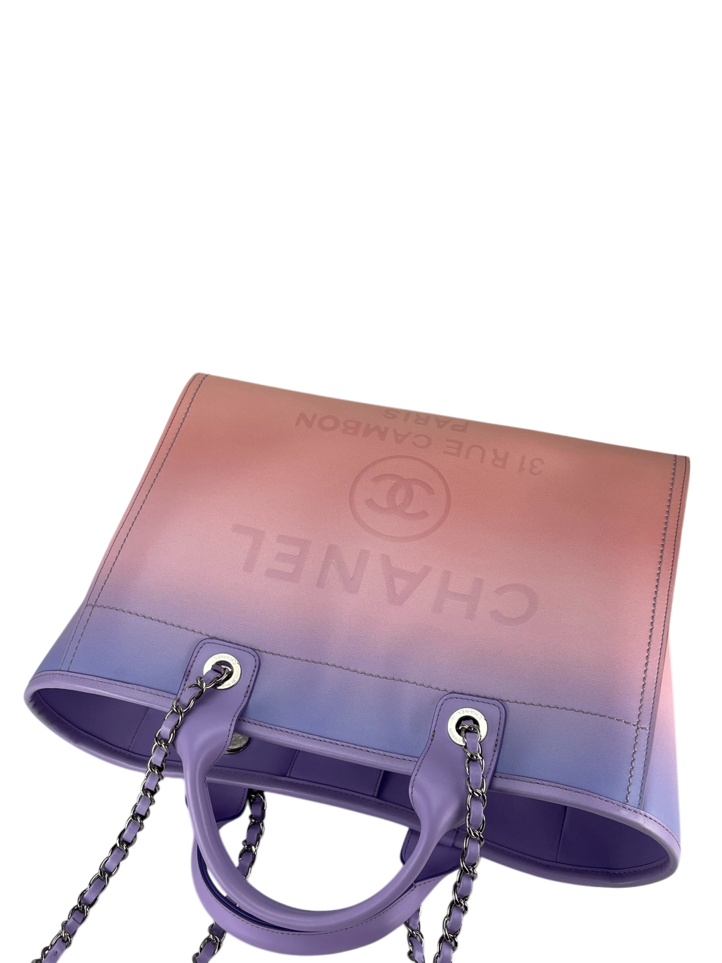 CHANEL - 24C Purple Pink Calfskin Deauville Tote Bag Sliver Hardware