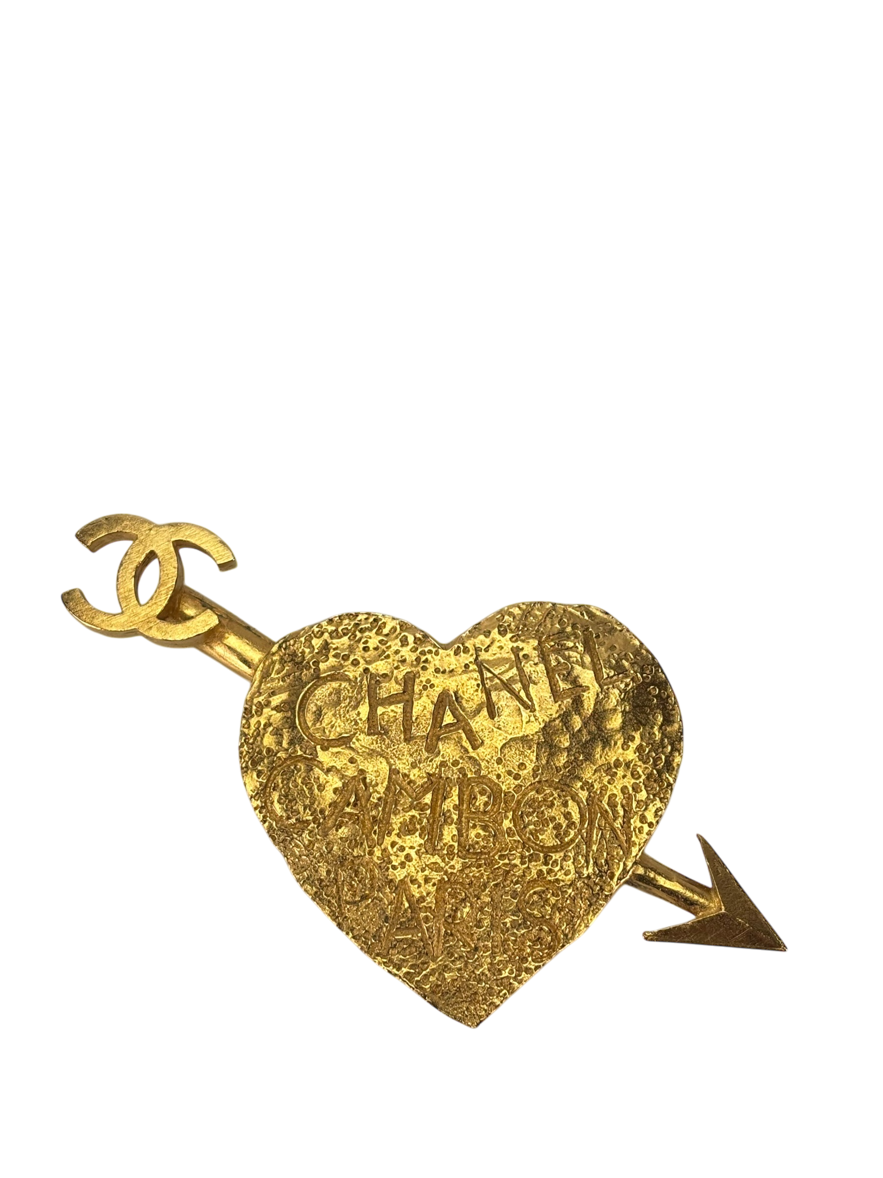 CHANEL - Gold Metal CC Arrow Heart Motif Brooch