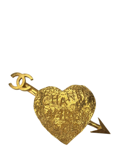 CHANEL - Gold Metal CC Arrow Heart Motif Brooch