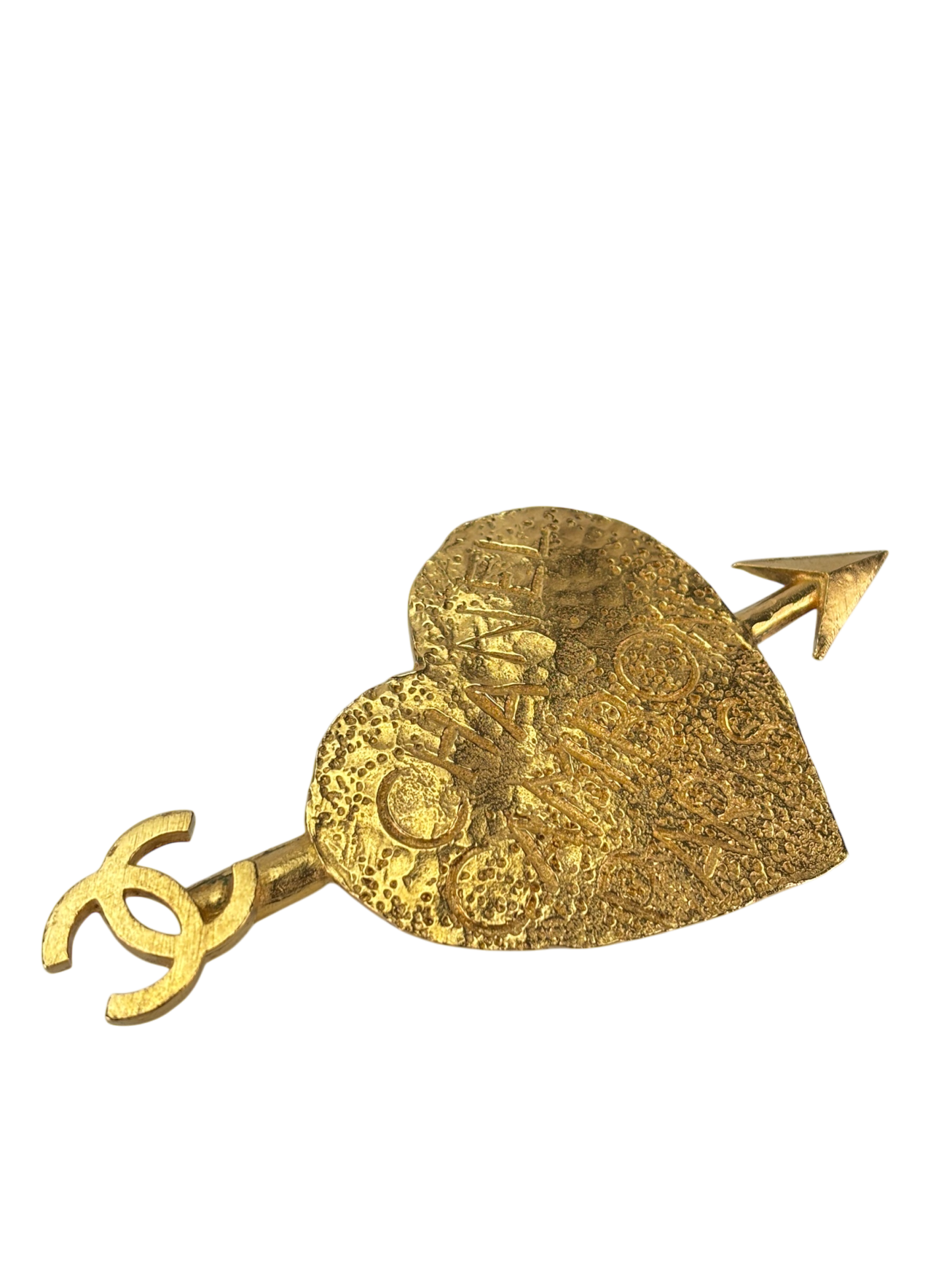 CHANEL - Gold Metal CC Arrow Heart Motif Brooch