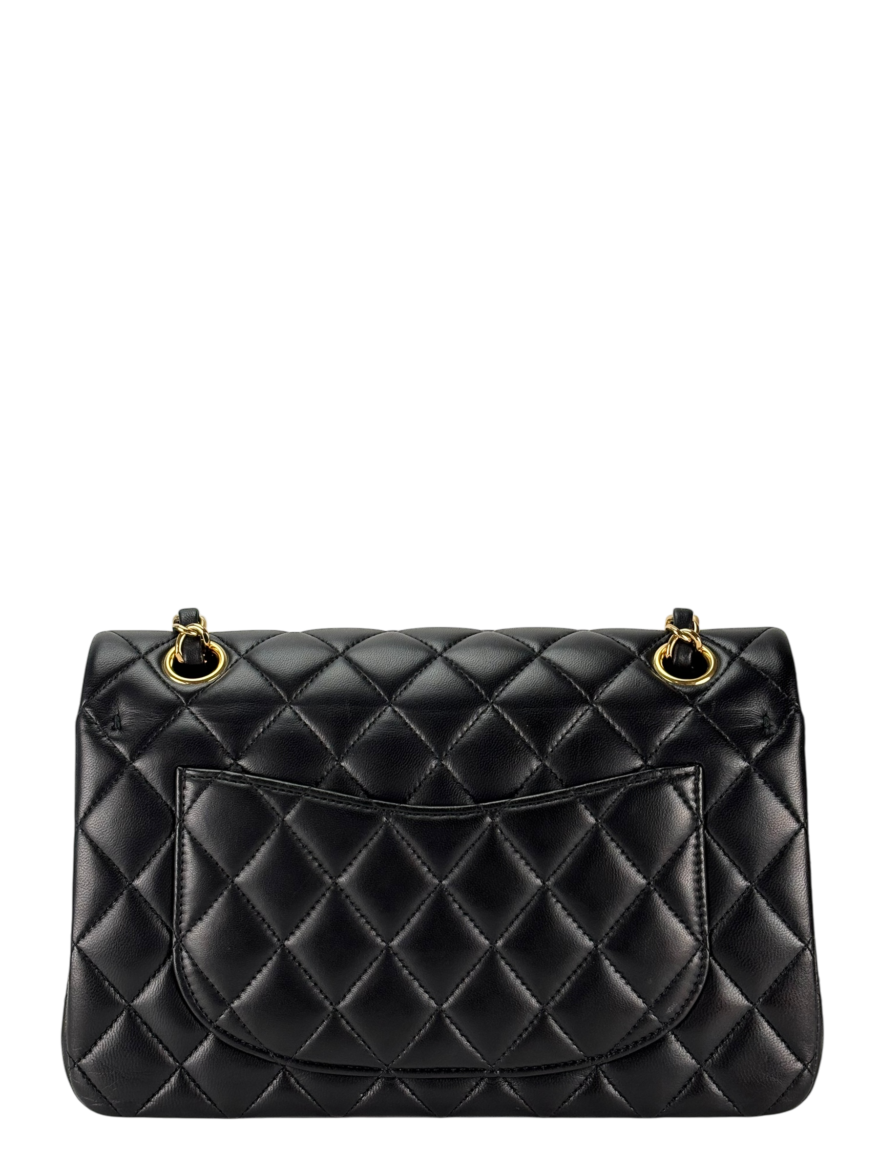 CHANEL - Small Classic Double Flap Bag Black Lambskin Gold Hardware (CF23)