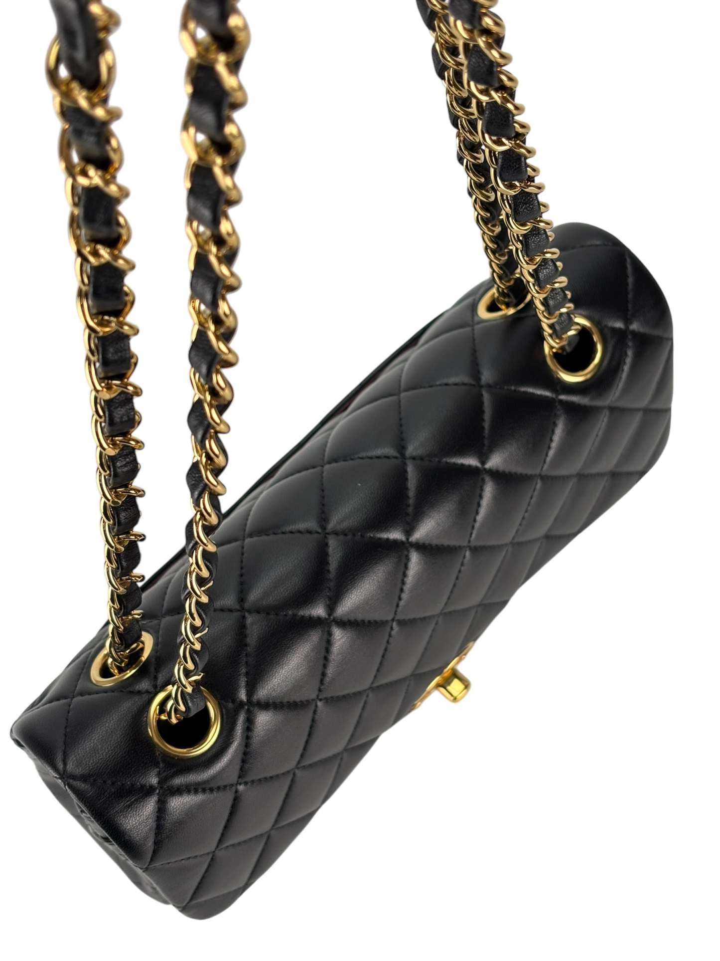 CHANEL - Small Classic Double Flap Bag Black Lambskin Gold Hardware (CF23)