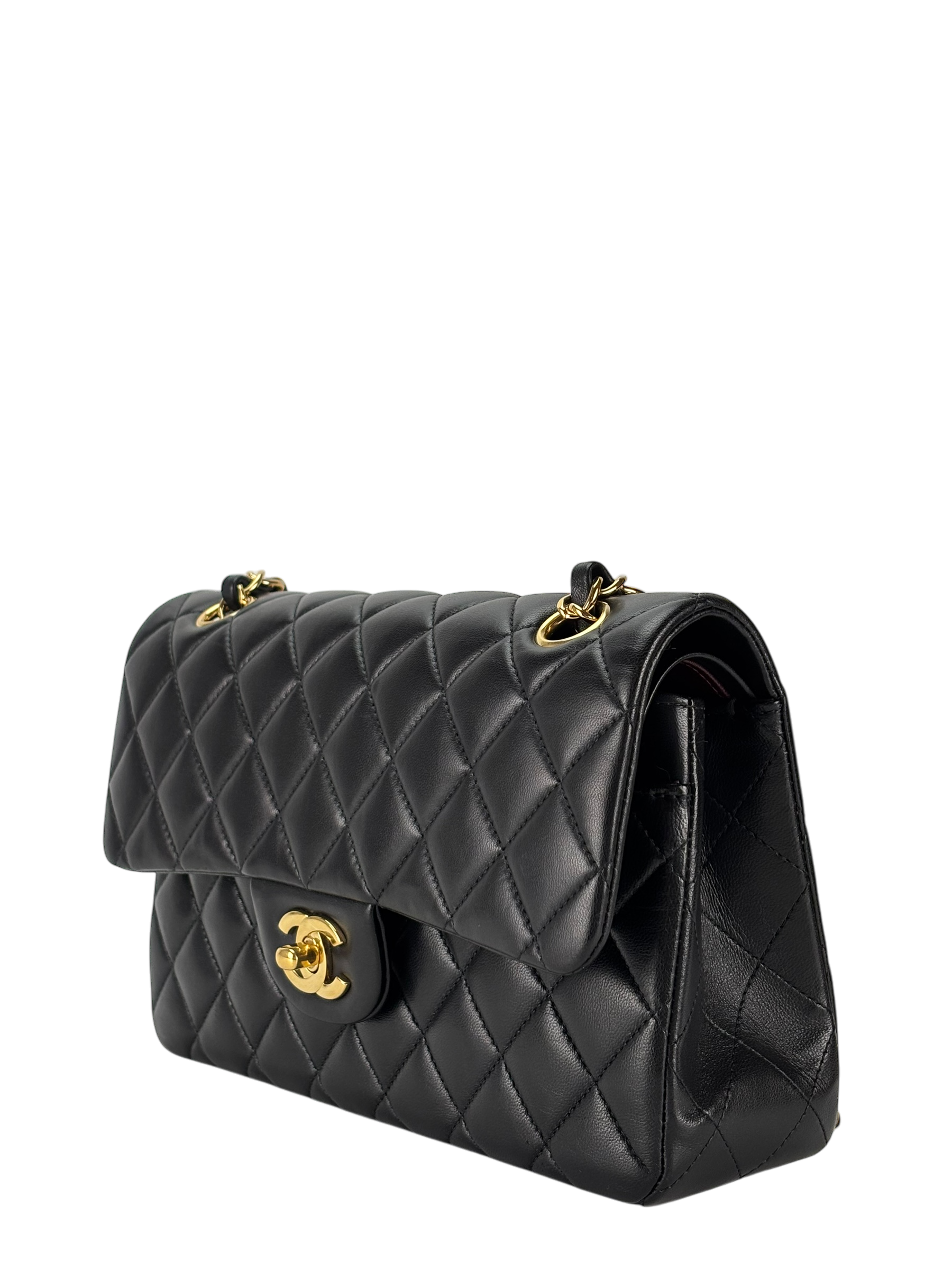 CHANEL - Small Classic Double Flap Bag Black Lambskin Gold Hardware (CF23)