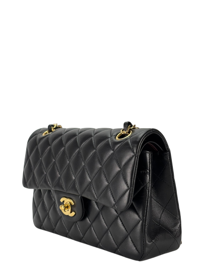 CHANEL - Small Classic Double Flap Bag Black Lambskin Gold Hardware (CF23)