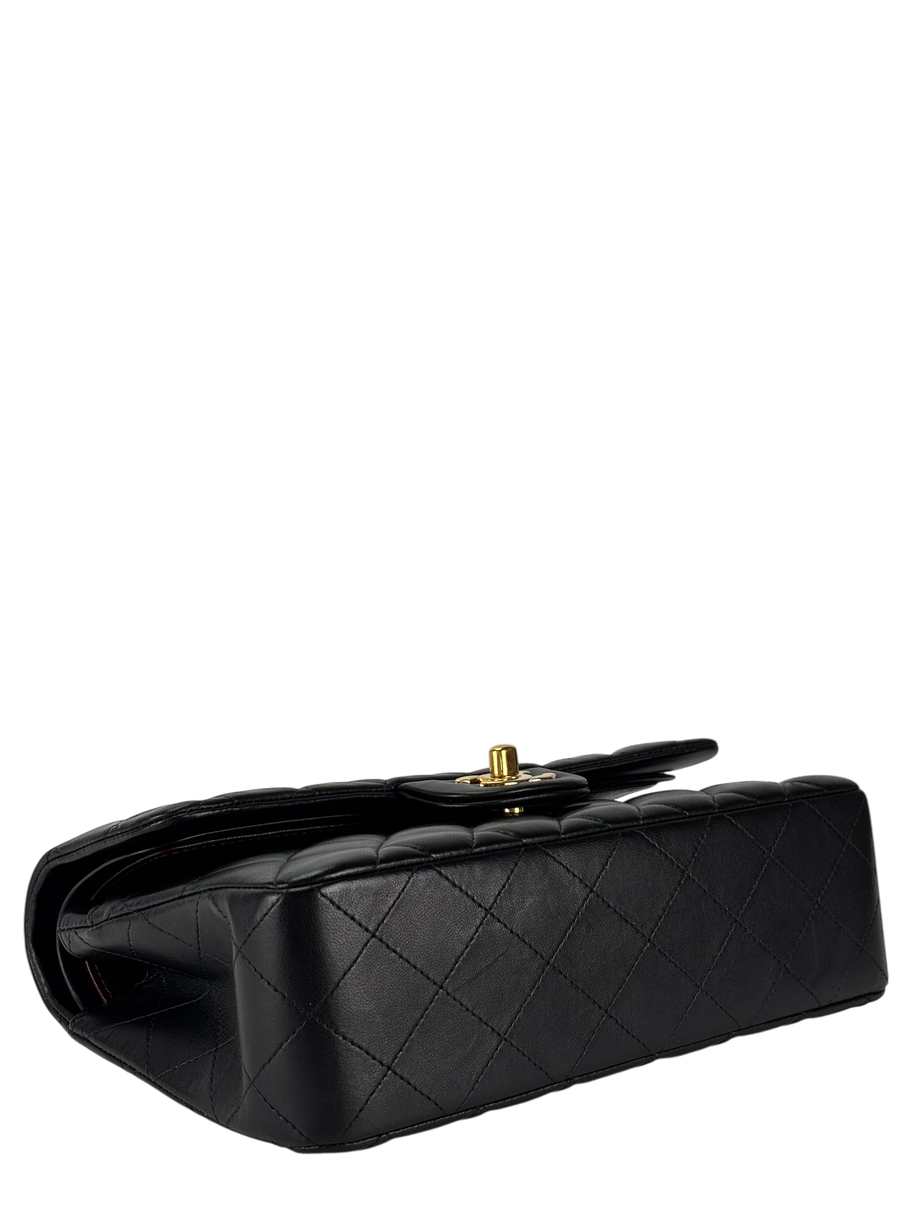 CHANEL - Small Classic Double Flap Bag Black Lambskin Gold Hardware (CF23)