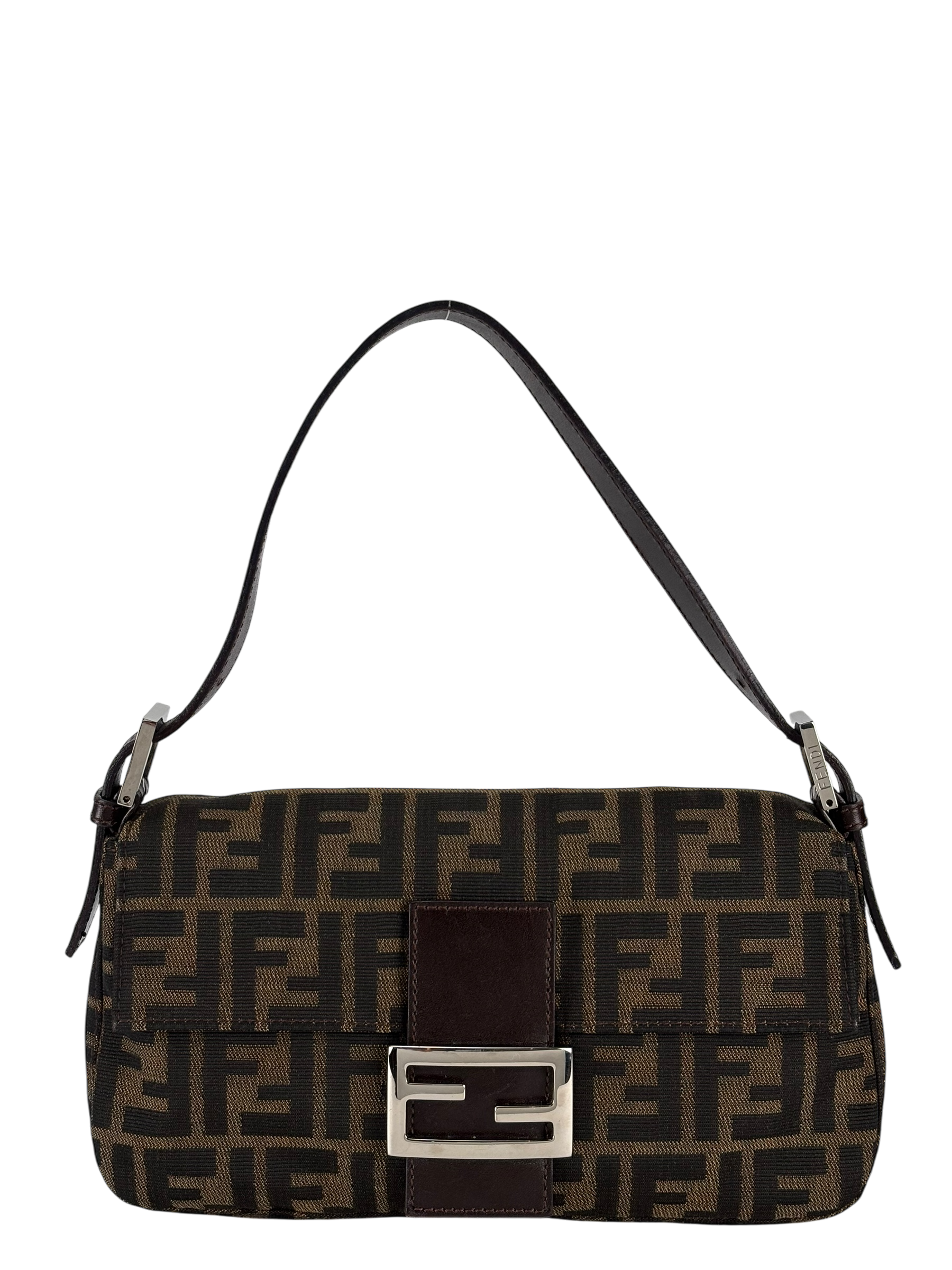 FENDI - Brown Canvas Fendi Zucca Mamma Bucket Leather Shoulder Bag