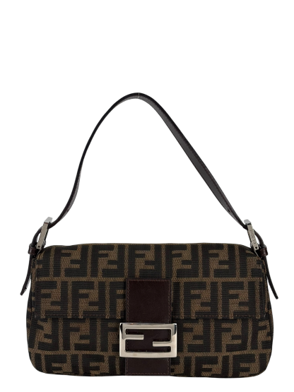 FENDI - Brown Canvas Fendi Zucca Mamma Bucket Leather Shoulder Bag
