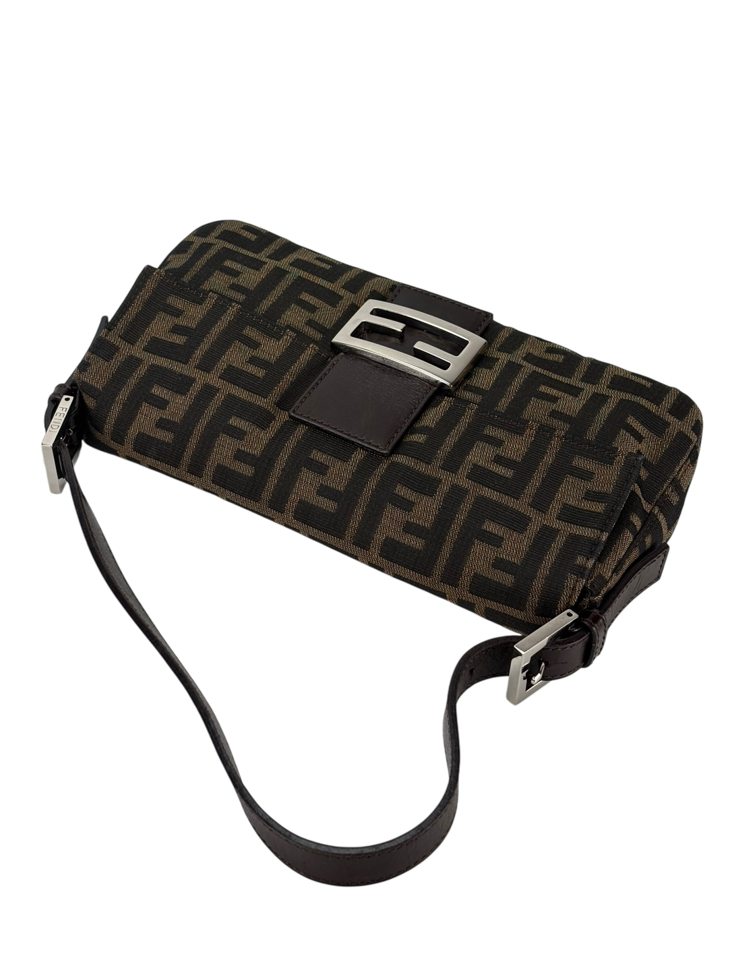 FENDI - Brown Canvas Fendi Zucca Mamma Bucket Leather Shoulder Bag