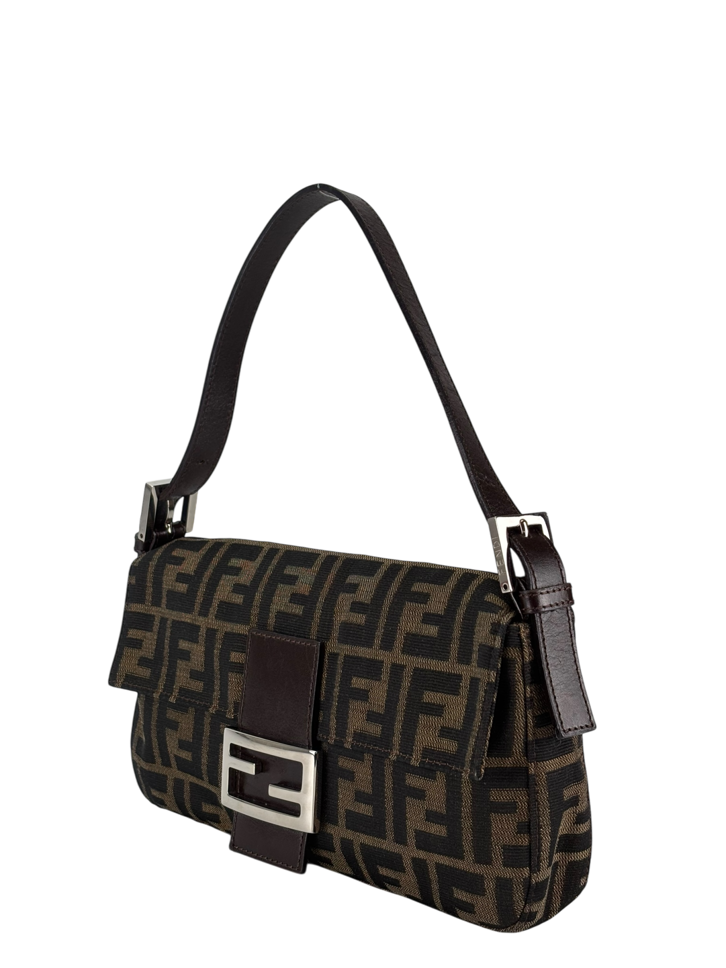 FENDI - Brown Canvas Fendi Zucca Mamma Bucket Leather Shoulder Bag