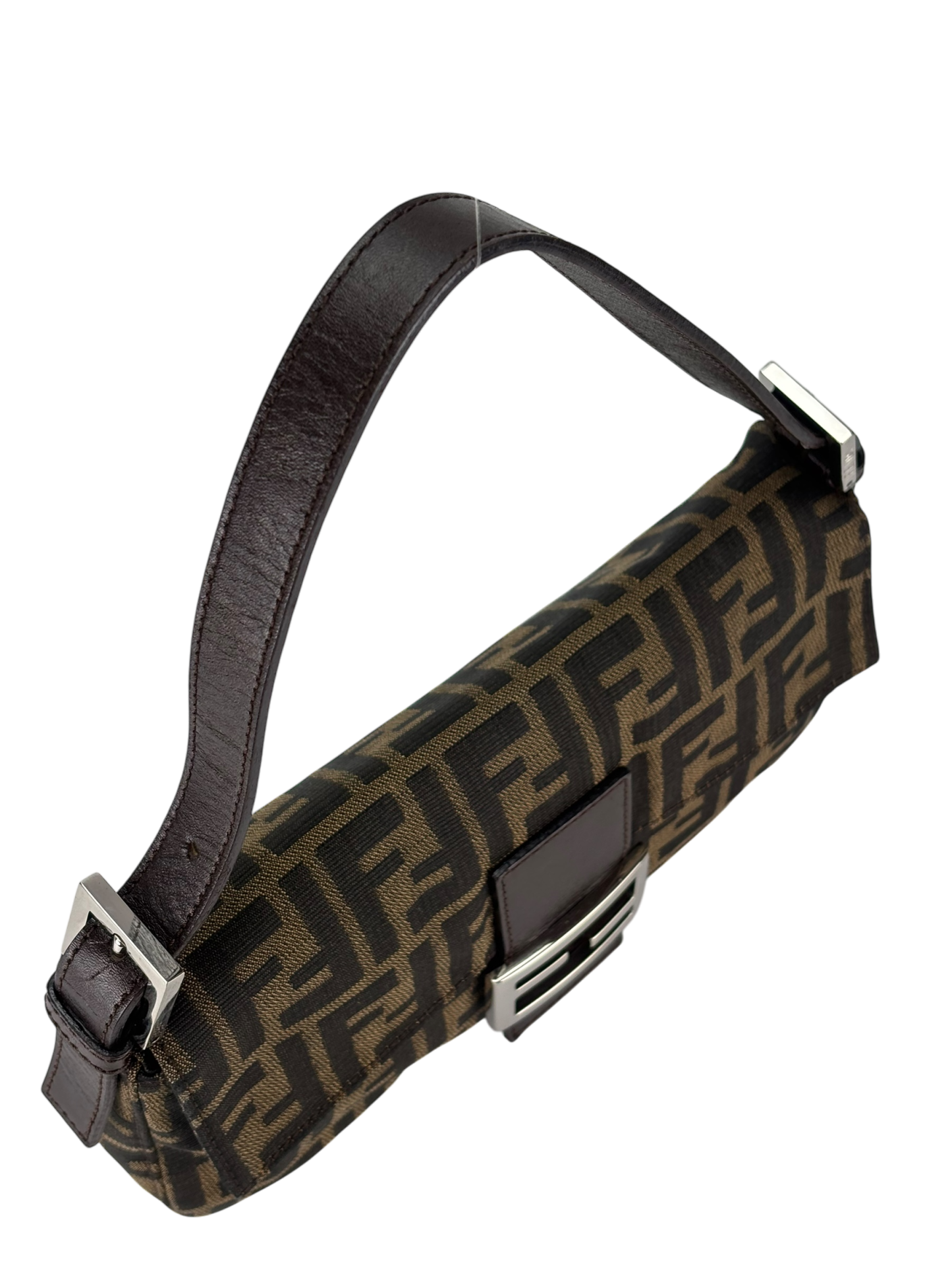 FENDI - Brown Canvas Fendi Zucca Mamma Bucket Leather Shoulder Bag